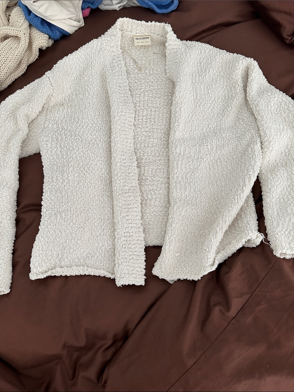 Zulu & Zephyr Cream Bouclé Open-Front Cardigan